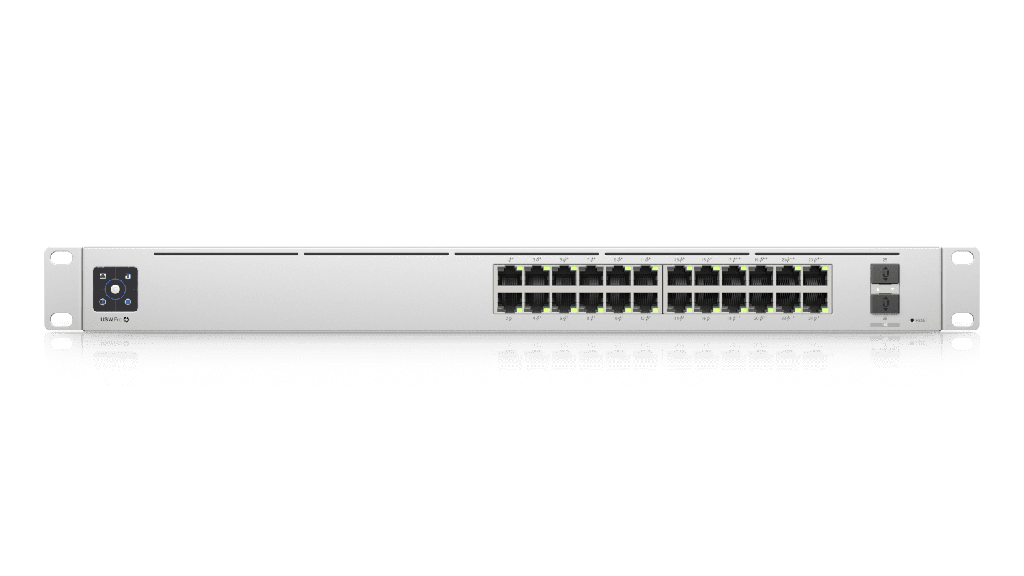 UniFi Switch USW-Pro-24, Capa 3 de 24 puertos Gigabit RJ-45 + 2 puertos 1/10G SFP+, pantalla informativa