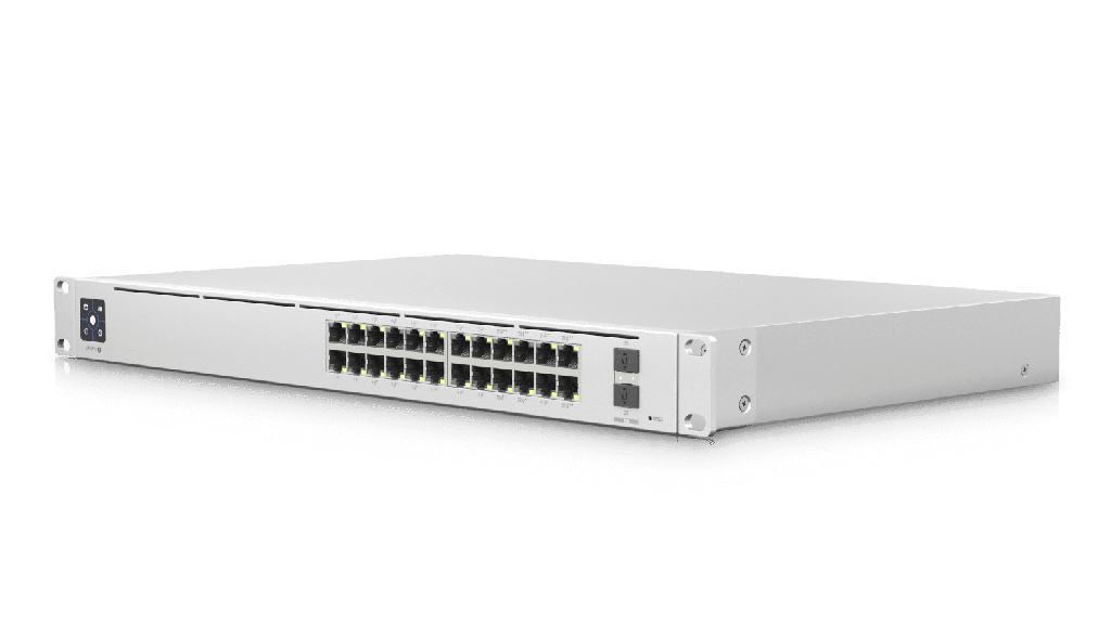 UniFi Switch USW-Pro-24, Capa 3 de 24 puertos Gigabit RJ-45 + 2 puertos 1/10G SFP+, pantalla informativa