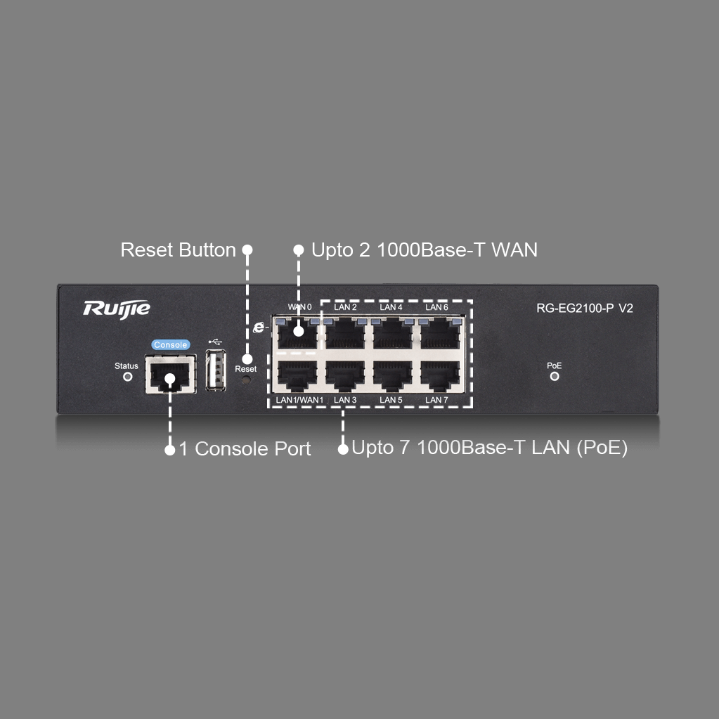 Ruijie RG-EG2100P-v2 -  Ruijie RG-EG2100-P v2 - Gateway de Seguridad (USG) con 8 puertos Gigabit, PoE+, Controlador AP. Cloud incluido.