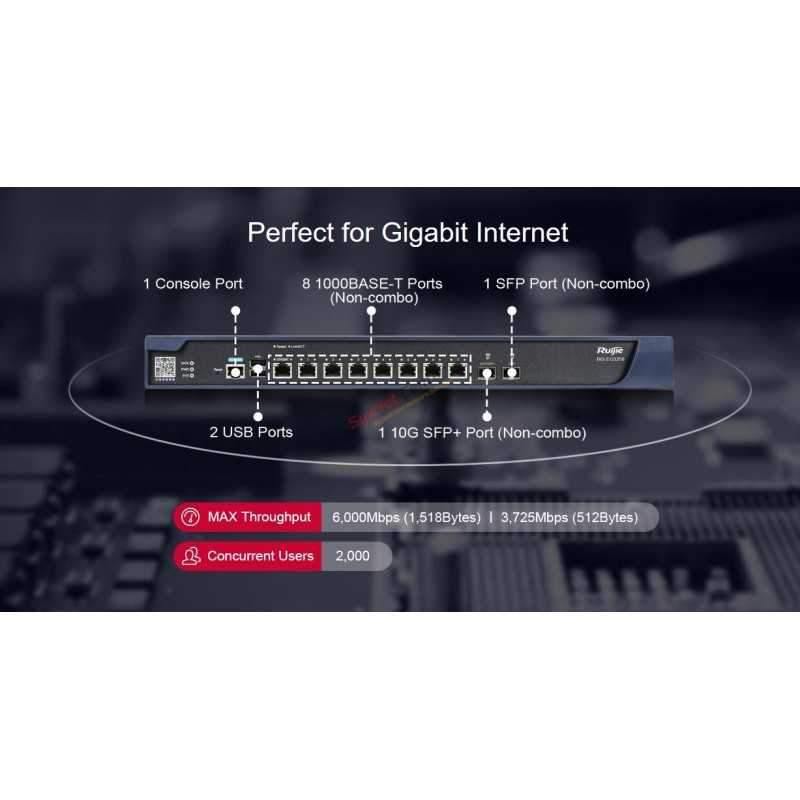 Ruijie RG-EG3250 - Gateway de Seguridad (USG) con 6 puertos Gigabit WAN/LAN, 1 SFP, 1 SFP+, 1 HDD de 1 TB. Cloud incluido.