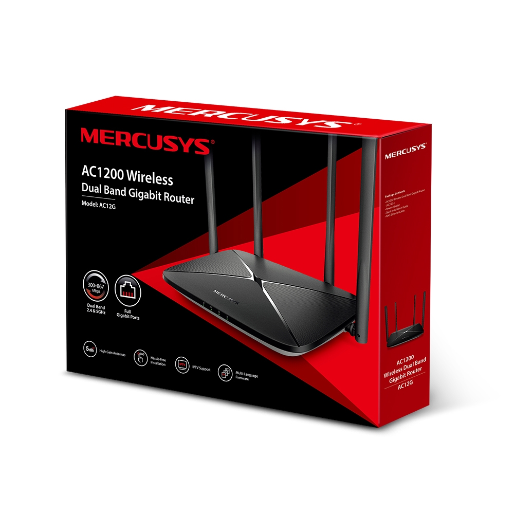 Mercusys AC12G - Router WiFi Dual band AC1200 4 gigabit LAN 1 gigabit WAN