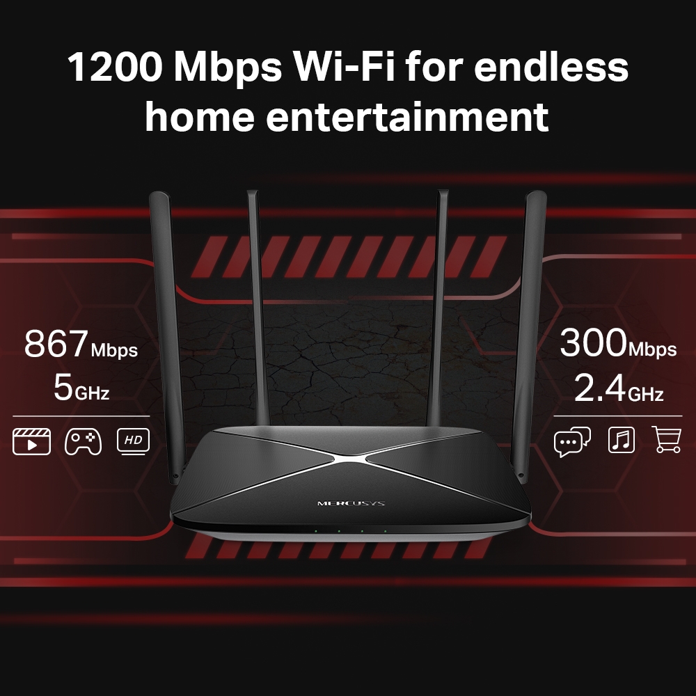 Mercusys AC12G - Router WiFi Dual band AC1200 4 gigabit LAN 1 gigabit WAN