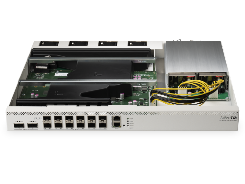 Mikrotik CCR2216-1G-12XS-2XQ - Mikrotik CCR2216-1G-12XS-2XQ - Cloud Core Router 16 núcleos RouterOS L6 con 1 puerto gigabit, 12 slots XSFP28 25G y 2 slots QSFP28 100G