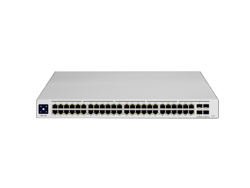 Ubiquiti Networks USW-PRO-48-POE UniFi Gigabit Switch gestionable: 40x PoE+ RJ45, 8x PoE++ RJ45, 4 SFP+. LCD táctil.