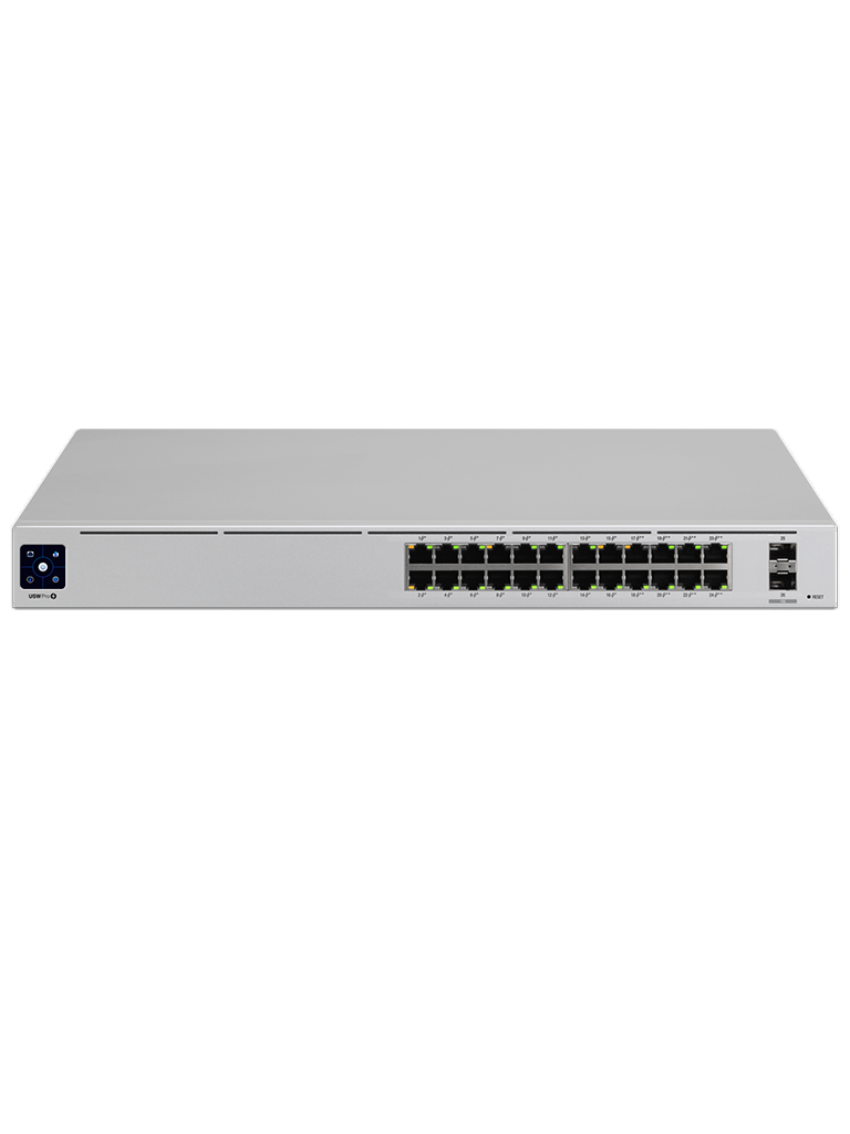 UniFi Switch USW-Pro-24, Capa 3 de 24 puertos Gigabit RJ-45 + 2 puertos 1/10G SFP+, pantalla informativa