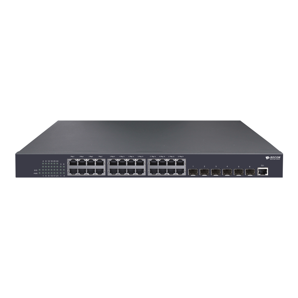 BDCOM S3900-24T6X - Switch 10G gestionable en capa 3 de 24 puertos gigabit RJ45 y 6 slots SFP+