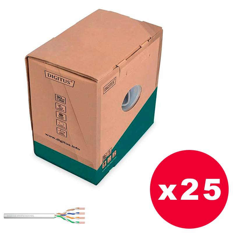 Digitus - Cable de instalación de par trenzado CAT 5e U/UTP, Gris, 305 m. - Pack de 25 bobinas