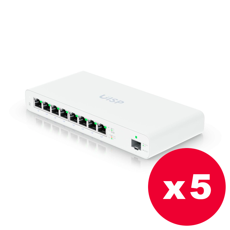 Ubiquiti UISP-R - Router Gigabit 8 puertos RJ45 PoE pasivo 1 SFP - Pack de 5 unidades