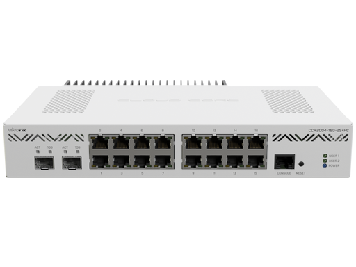 [MKT-CCR2004-16G-2S+PC] Mikrotik CCR2004-16G-2S+PC - Cloud Core Router 1 núcleo alto rendimiento RouterOS L6 con 16 puertos Gigabit, 2 slots SFP+ 10G Refrigeración pasiva