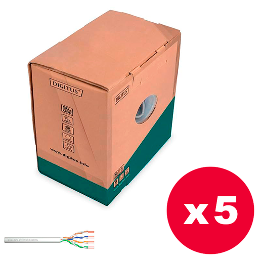 [DGT-UUTP-5EGY305-P5] Digitus - Cable de instalación de par trenzado CAT 5e U/UTP, Gris, 305 m. - Pack de 5 bobinas