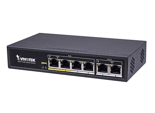 [AW-FET-060C-065] Vivotek - Switch PoE AW-FET-060C-065, 60 W, 4 puertos RJ45 (PoE), 2 puertos RJ45 (UTP), 10/100 Mb/s, no gestionado